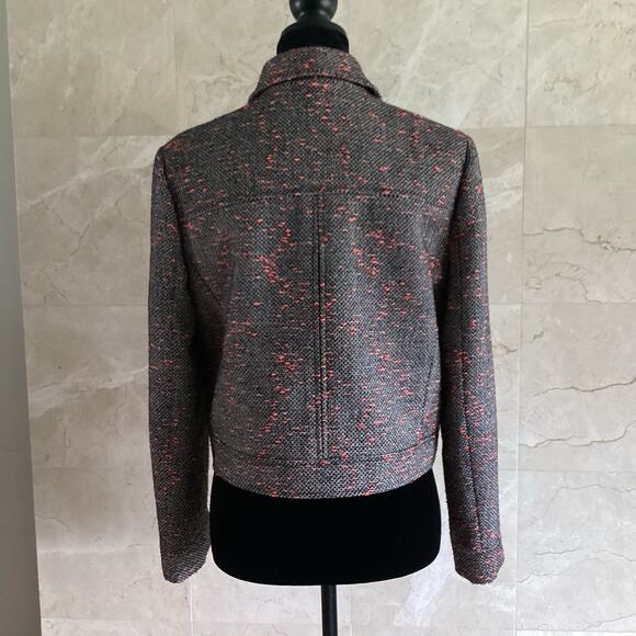 J.Crew Tweed Cropped Moto Jacket, Size 8, Black, White Neon Red, Fall Preppy - Picture 10 of 13